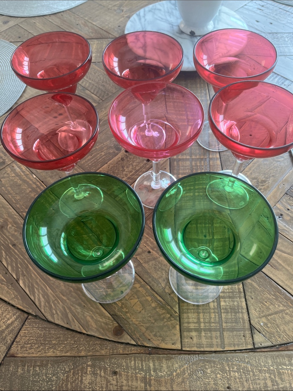 Colored Margarita Set - Deep Pink and Green Stemware Hard plastic